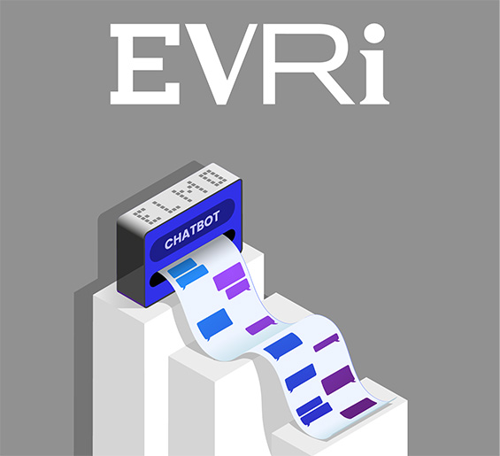 Evri client logo with an illustration of a chatbot